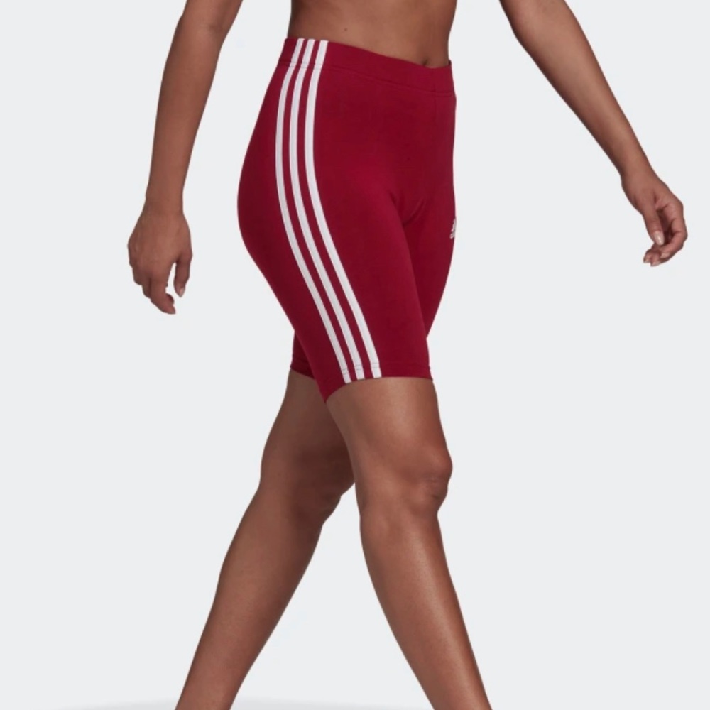 Adidas burgundy and White three stripe biker shorts BNWT!!